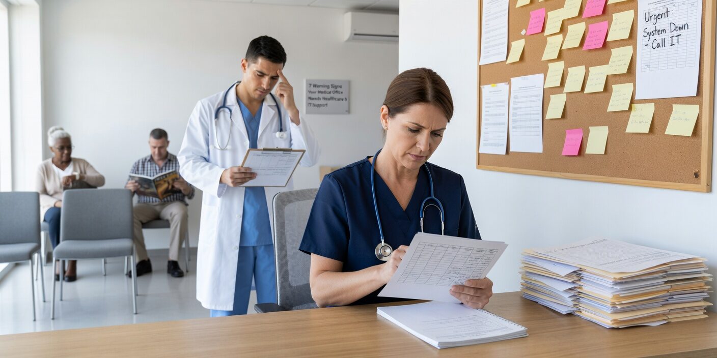 Discover 7 warning signs your medical practice needs professional IT support, from system downtime to security gaps and compliance risks.