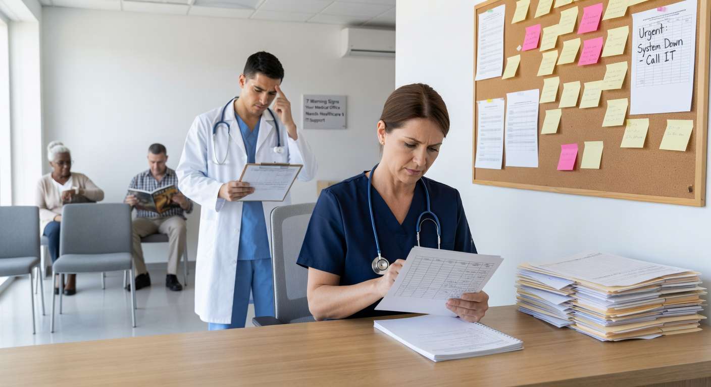 Discover 7 warning signs your medical practice needs professional IT support, from system downtime to security gaps and compliance risks.