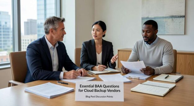 Essential questions healthcare practices must ask cloud backup vendors before signing a BAA. Protect patient data and ensure HIPAA compliance.