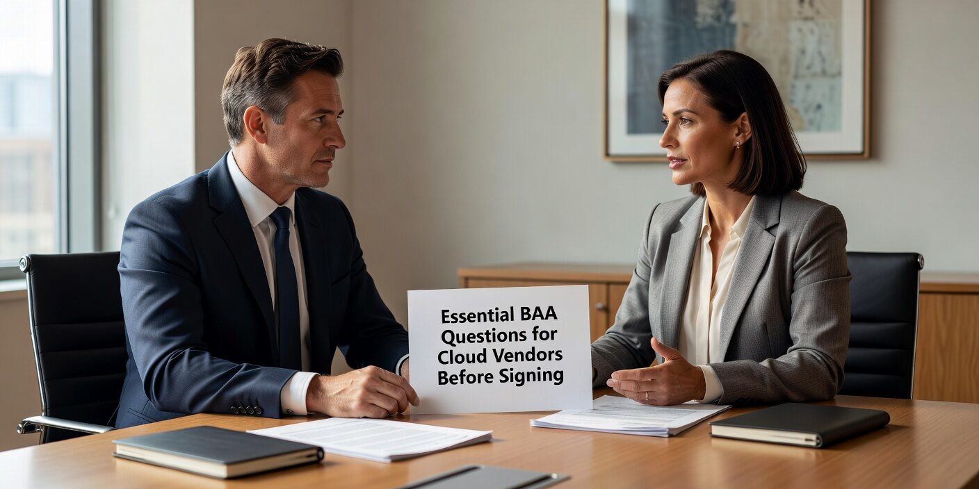 Essential questions healthcare practices must ask cloud vendors before signing BAAs. Covers encryption, compliance, data location, and breach response for HIPAA protection.