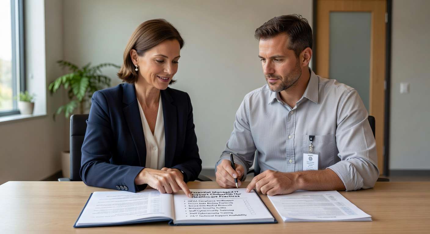 Essential checklist for evaluating managed IT support vendors for healthcare practices. Covers HIPAA compliance, security, and operational requirements.