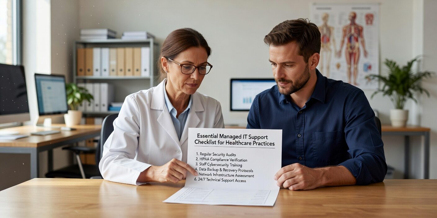 Complete checklist for healthcare practices transitioning to managed IT support. Covers HIPAA compliance, cybersecurity, vendor evaluation, and implementation timelines.