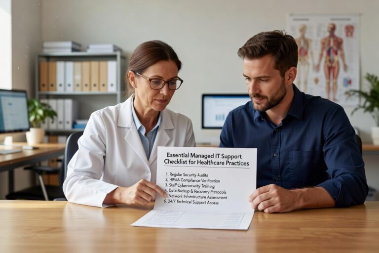 Complete checklist for healthcare practices transitioning to managed IT support. Covers HIPAA compliance, cybersecurity, vendor evaluation, and implementation timelines.