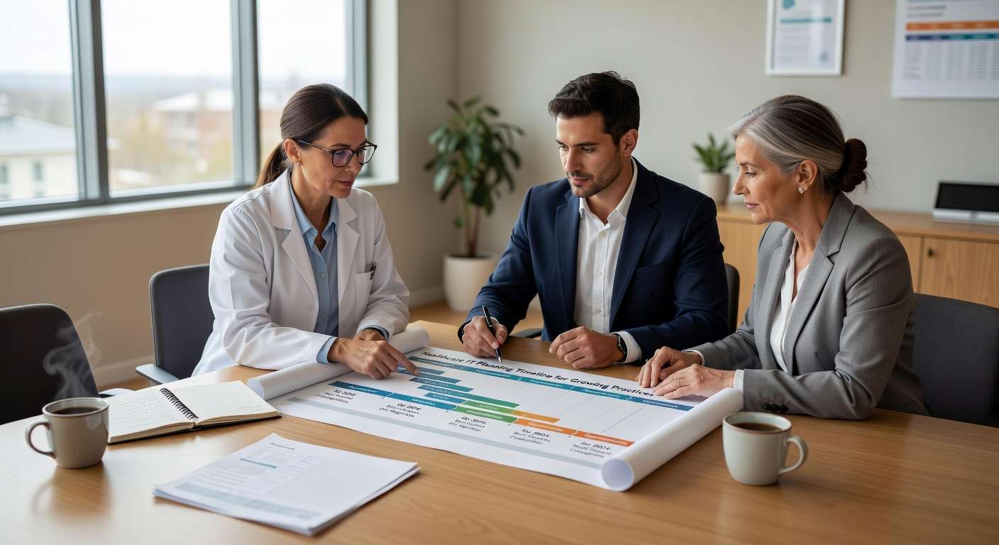 Learn essential timelines and strategies for healthcare IT planning as your practice grows. Discover roadmaps, scaling tips, and compliance integration.