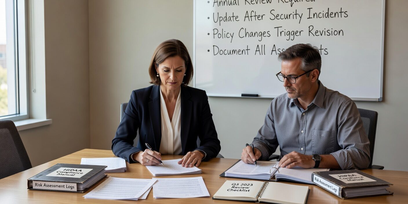 Learn when to update HIPAA risk analysis documentation, including annual reviews, change triggers, and retention requirements for healthcare compliance.