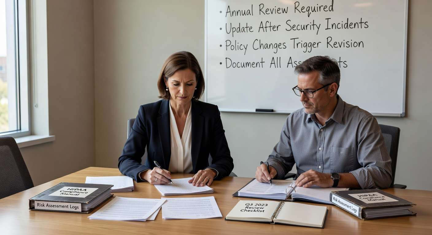 Learn when to update HIPAA risk analysis documentation, including annual reviews, change triggers, and retention requirements for healthcare compliance.
