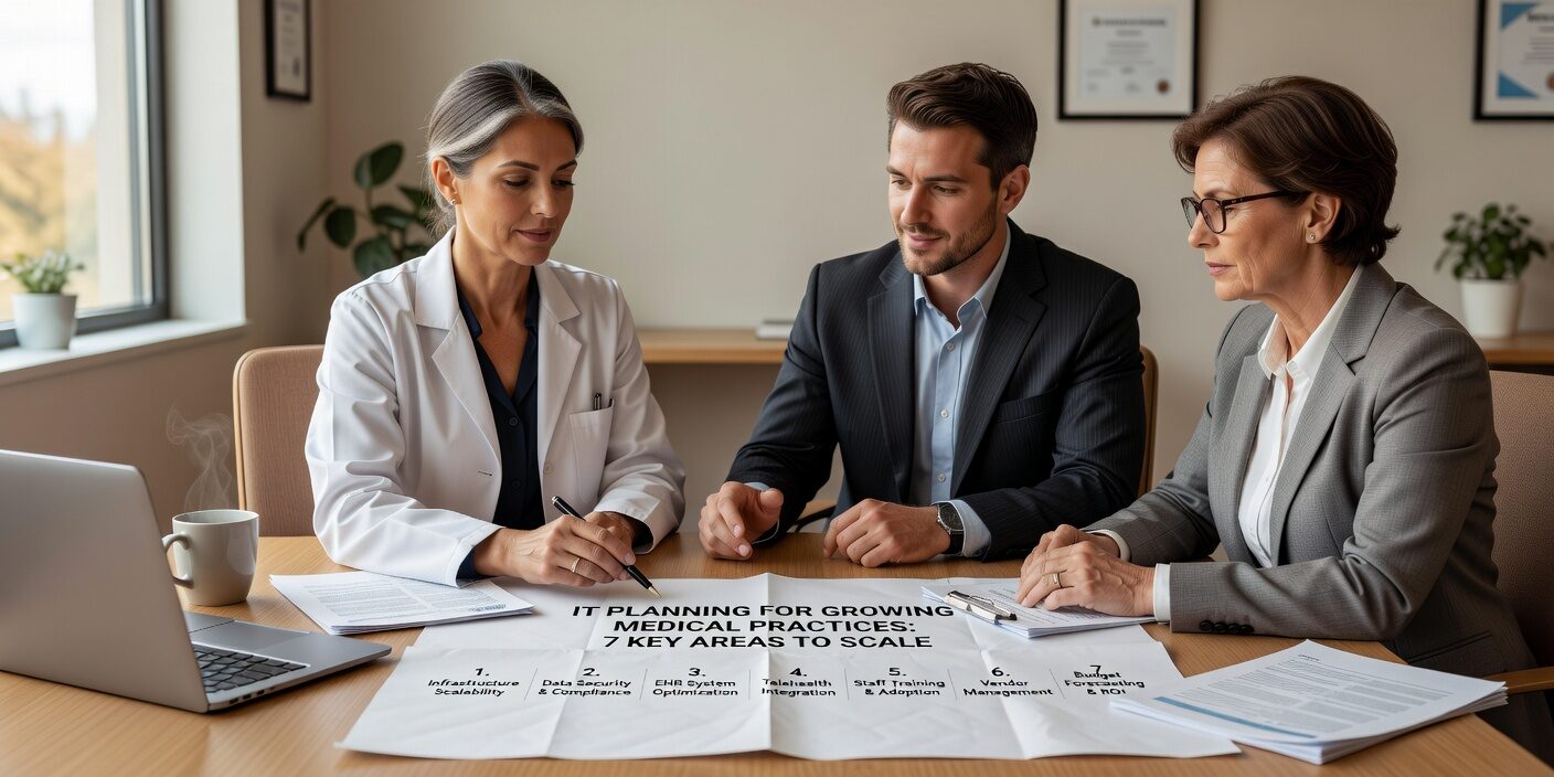 Learn essential IT planning strategies for growing medical practices. Covers infrastructure, compliance, vendors, budgets & security for sustainable expansion.