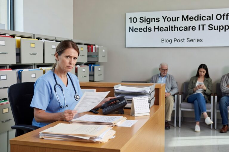 Discover 10 critical warning signs that indicate your medical practice needs professional IT support to prevent downtime, compliance issues, and security risks.