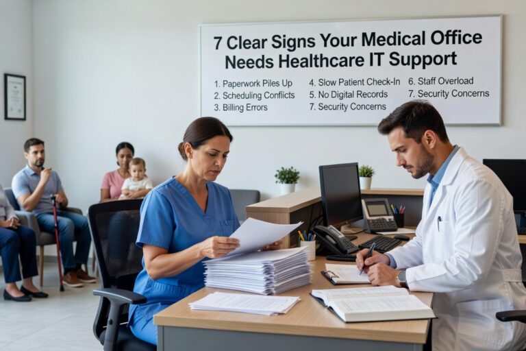 Discover 7 warning signs that indicate your medical practice has outgrown basic computer support and needs specialized healthcare technology services.