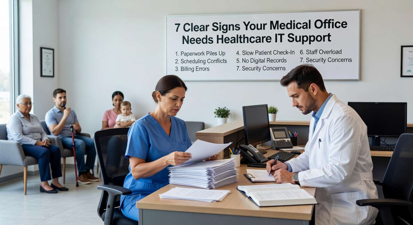 Discover 7 warning signs that indicate your medical practice has outgrown basic computer support and needs specialized healthcare technology services.