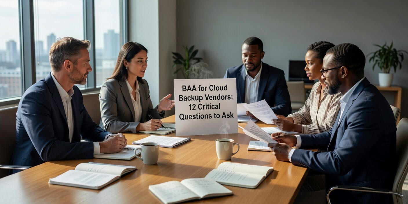 Essential questions healthcare practices must ask cloud backup vendors before signing BAAs. Learn key security requirements and red flags to avoid.