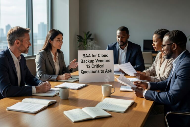 Essential questions healthcare practices must ask cloud backup vendors before signing BAAs. Learn key security requirements and red flags to avoid.