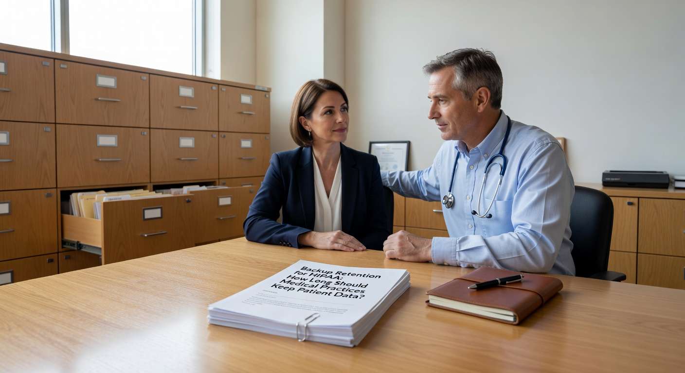 Learn how long medical practices must keep patient data backups for HIPAA compliance. Understand state laws, federal requirements, and practical retention strategies.