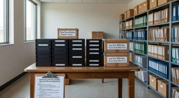 Learn HIPAA backup retention requirements for medical practices. Understand how long to keep patient data, compliance records, and audit logs safely stored.