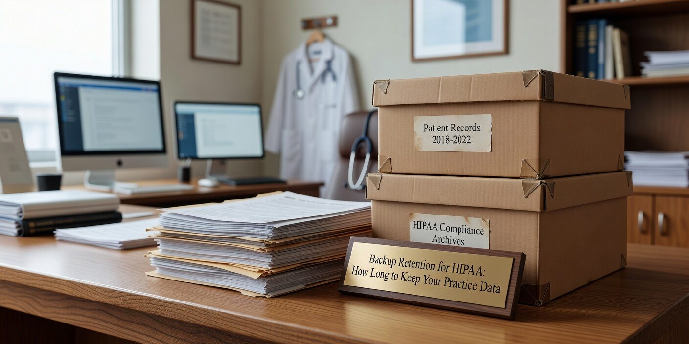 Backup Retention for HIPAA: How Long to Keep Your Practice Data Featured Image Learn HIPAA backup retention requirements, medical record laws, and practical strategies for healthcare practices to maintain compliant data protection.