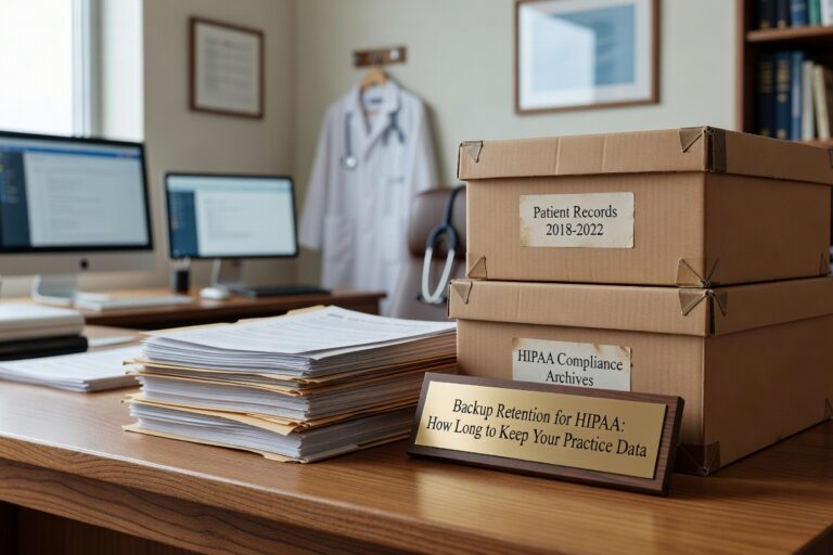 Learn HIPAA backup retention requirements, medical record laws, and practical strategies for healthcare practices to maintain compliant data protection.
