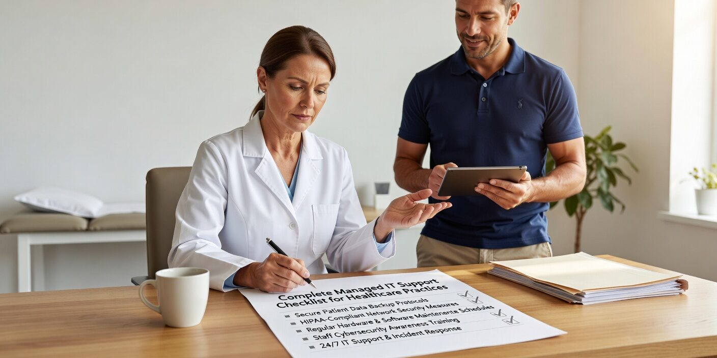 Complete checklist for healthcare practices evaluating IT support providers. Covers HIPAA compliance, cybersecurity requirements, and vendor selection criteria.