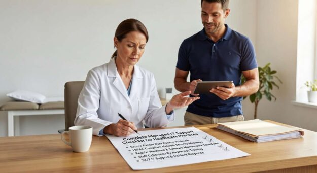 Complete checklist for healthcare practices evaluating IT support providers. Covers HIPAA compliance, cybersecurity requirements, and vendor selection criteria.
