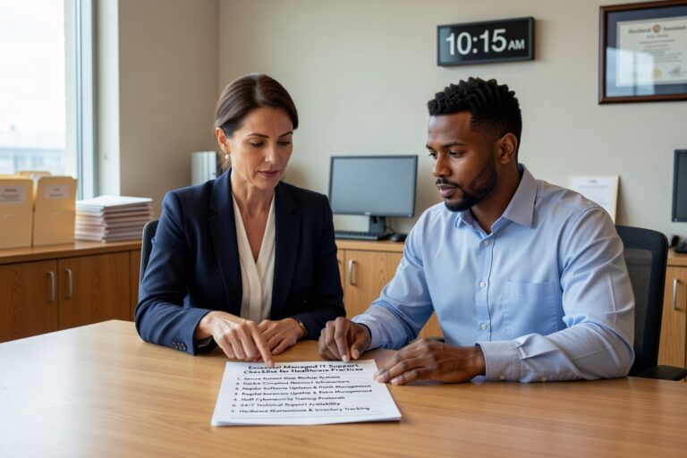 Essential checklist for evaluating managed IT support in healthcare practices. Covers security, compliance, data protection, and vendor management requirements.