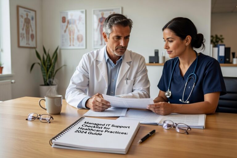 Essential checklist for healthcare practices evaluating managed IT support providers. Covers HIPAA compliance, cybersecurity, and EHR integration requirements for 2024.