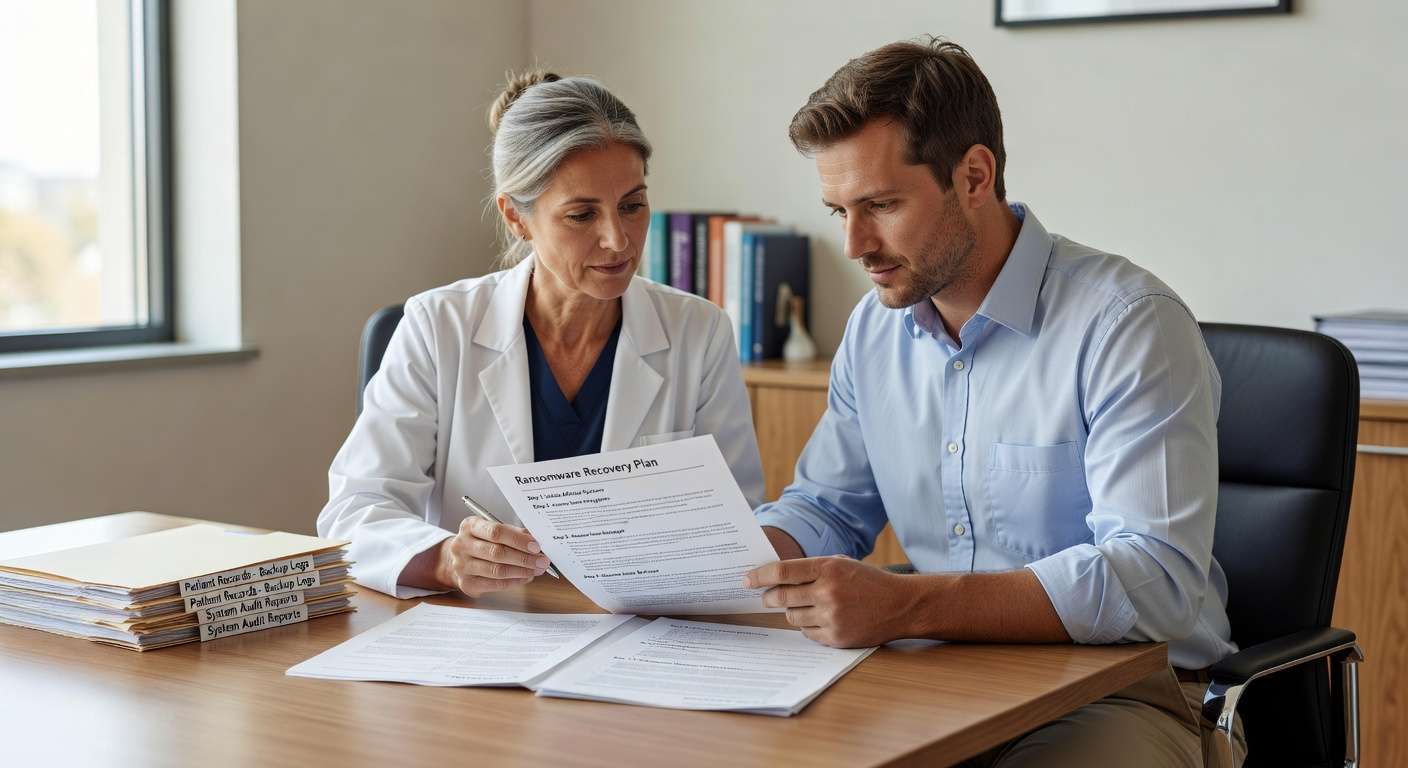 Learn essential ransomware recovery steps for medical practices. Get practical guidance on containment, backup restoration, HIPAA compliance, and business continuity planning.