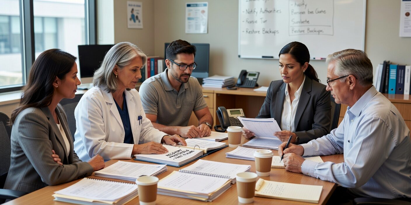 Learn the critical first 72 hours of ransomware recovery for medical practices. HIPAA breach guidance, patient safety protocols, and restoration strategies.