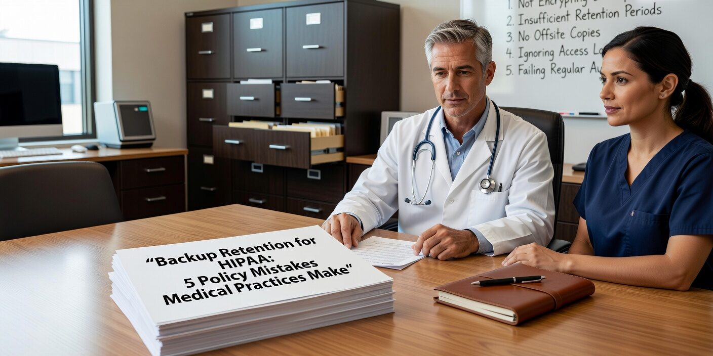 Backup Retention for HIPAA: 5 Policy Mistakes Medical Practices Make Featured Image Learn the 5 most common backup retention policy mistakes medical practices make with HIPAA compliance and discover best practices to protect patient data cost-effectively.