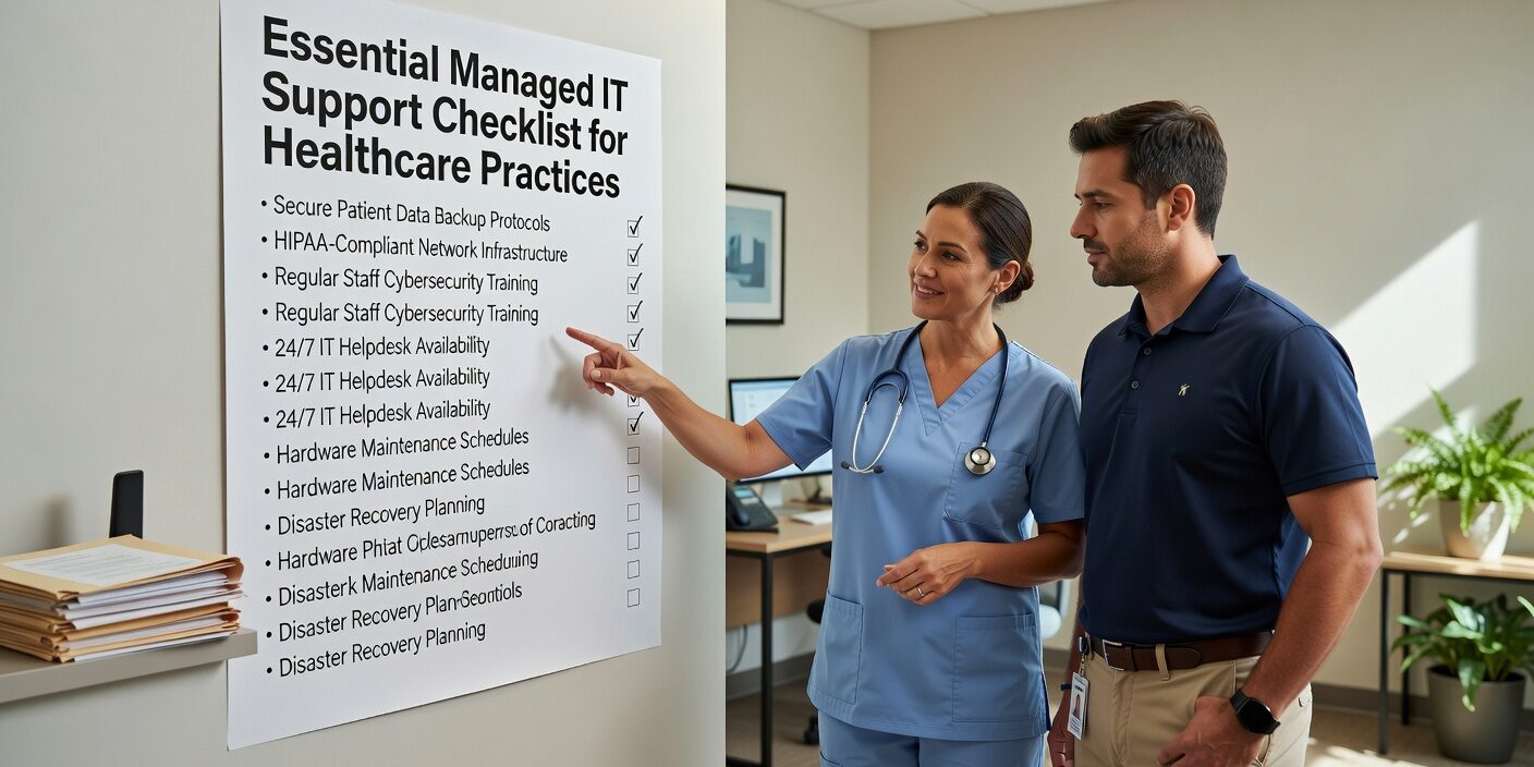 Essential Managed IT Support Checklist for Healthcare Practices Featured Image Complete checklist for evaluating managed IT providers for healthcare practices. Covers HIPAA compliance, security requirements, and clinical system support.