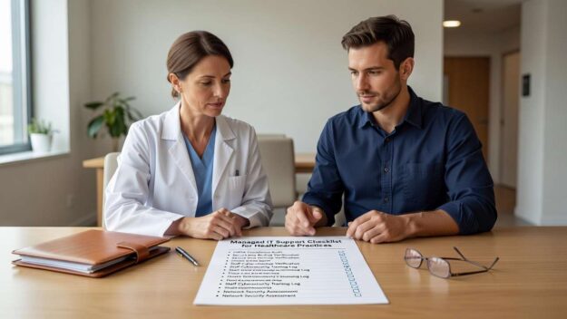 Essential managed IT support checklist for medical practices. Covers security, compliance, backup planning, and vendor management requirements.