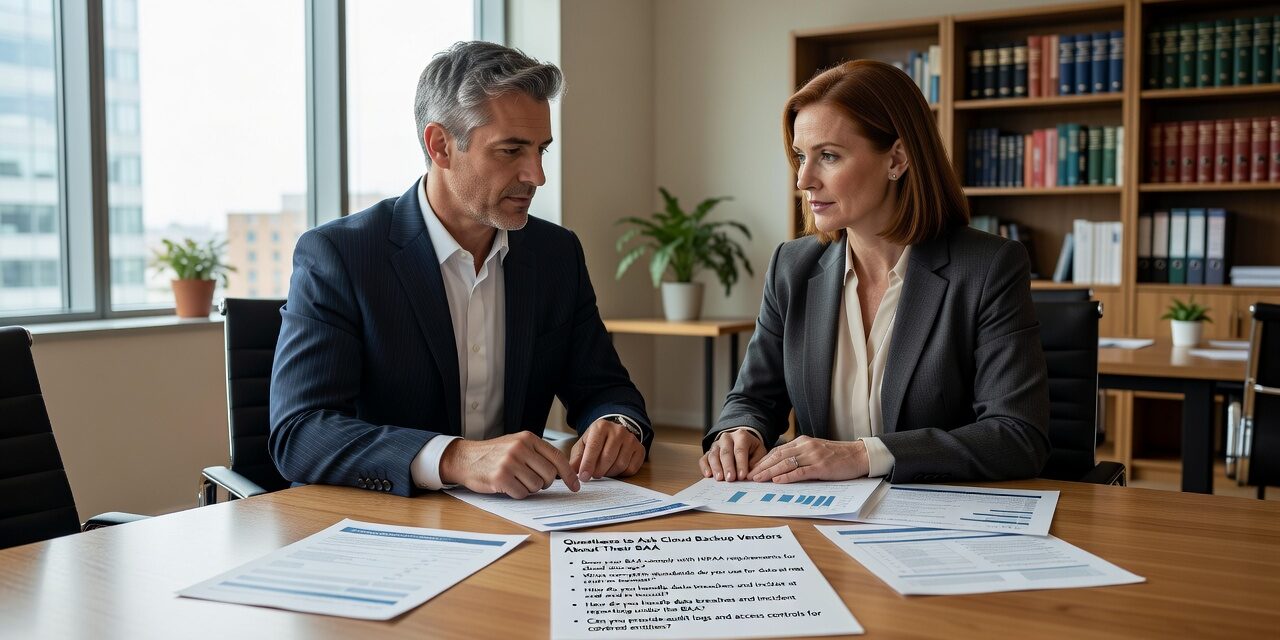 Essential questions practice managers should ask cloud backup vendors about their BAA before signing. Protect your medical practice with proper vendor evaluation.