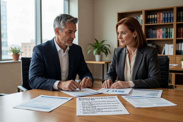 Essential questions practice managers should ask cloud backup vendors about their BAA before signing. Protect your medical practice with proper vendor evaluation.