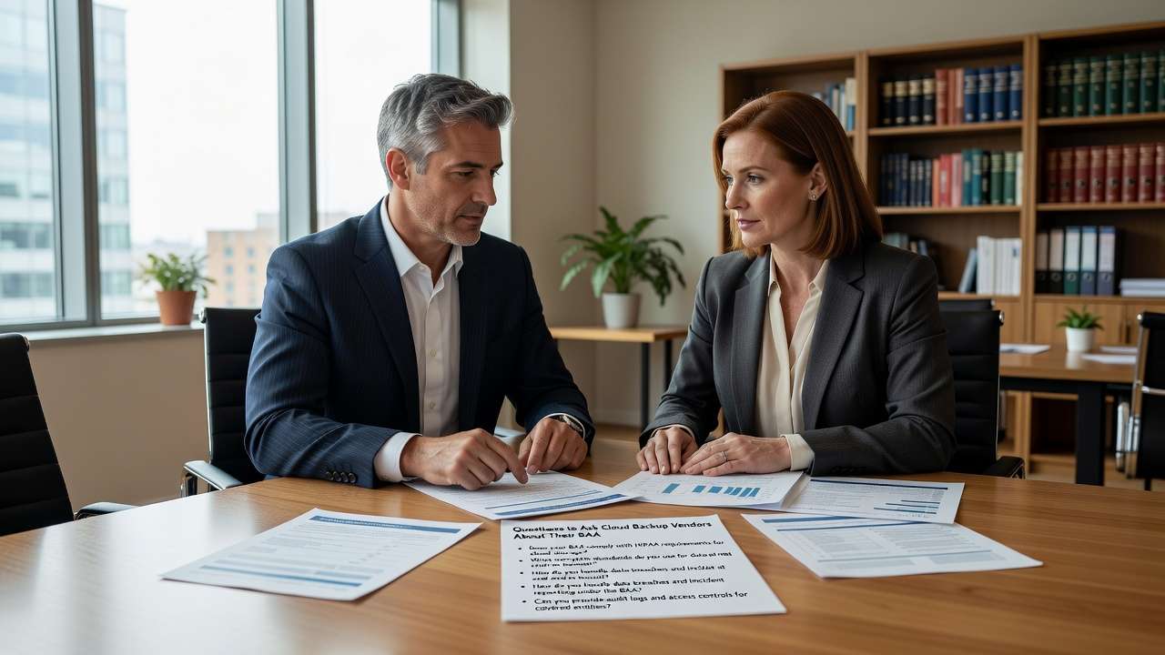 Essential questions practice managers should ask cloud backup vendors about their BAA before signing. Protect your medical practice with proper vendor evaluation.