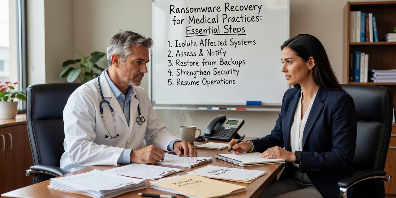 Learn essential ransomware recovery steps for medical practices, including backup strategies, response checklists, and business continuity planning.