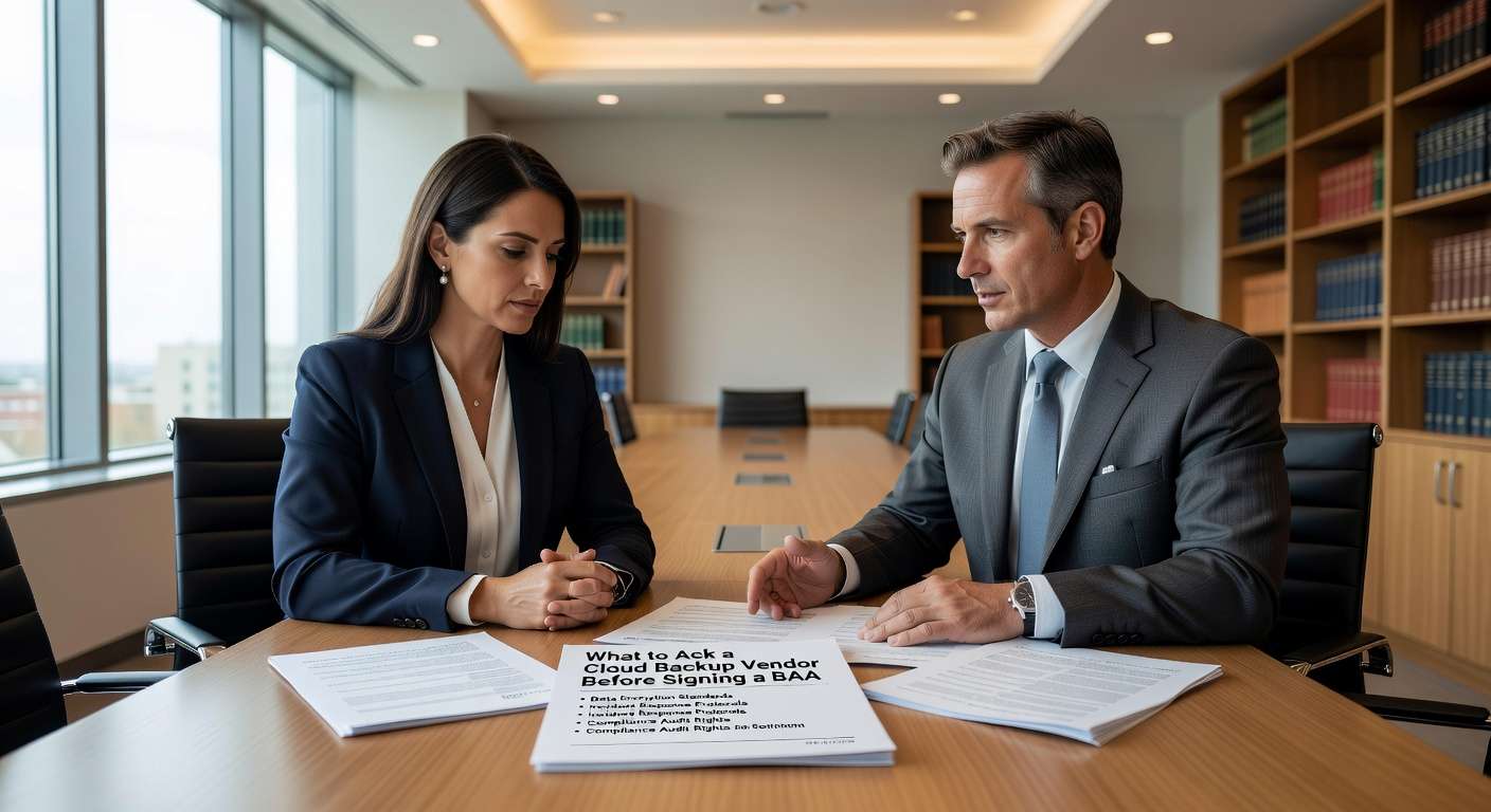Essential questions to ask cloud backup vendors before signing a BAA. Learn what to verify for HIPAA compliance, security controls, and breach response.